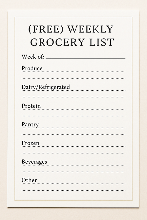 (FREE) Weekly Grocery List